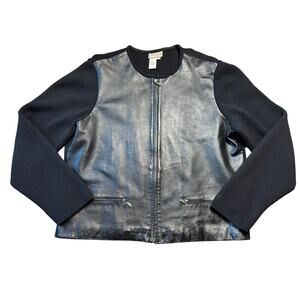 Coldwater Creek Leather & Wool Jacket, size women's Large, Full Zip; Knit Sweter